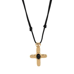Elegant Gold - Plated Stone and Stainless Steel Cross Pendant - 45cm (Black Cross)