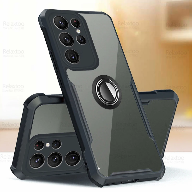 Cover Posteriore In Acrilico Trasparente Per Samsung Galaxy S23 Ultra Case Sumsung S 23 Plus S23Ultra Stand Ring Camera Protect Hard Coque