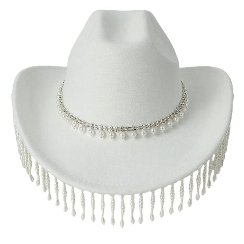 

Pearls Cowboy Hat Tassels Knight Hat Encrusted Rhinestones Hand Beading drop shipping