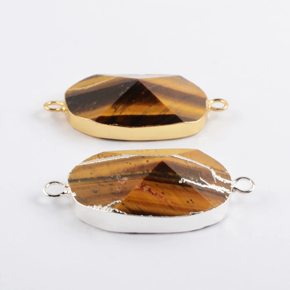 

5 Pcs Natural Tiger Eye Stone Facted Connector Gold/Silver Color Pendant DIY Necklace Bracelet Jewelry Free Shipping Wholesale