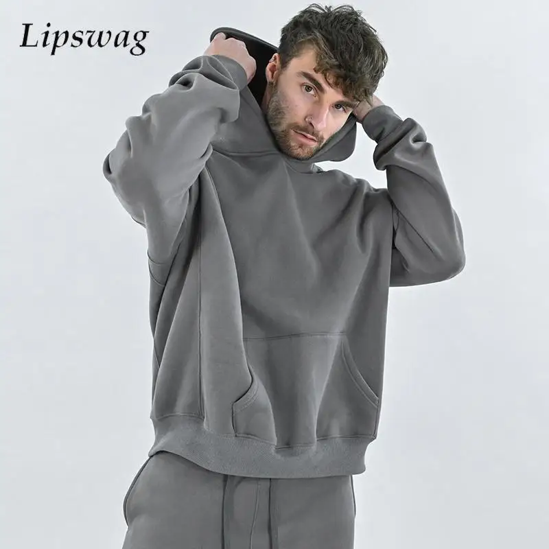 

2023 Fall Winter Warm Fleece Hoodies Men Streetwear New Fashion Solid Color Long Sleeve Hooded Sweatshirt For Mens Casual Hoodie