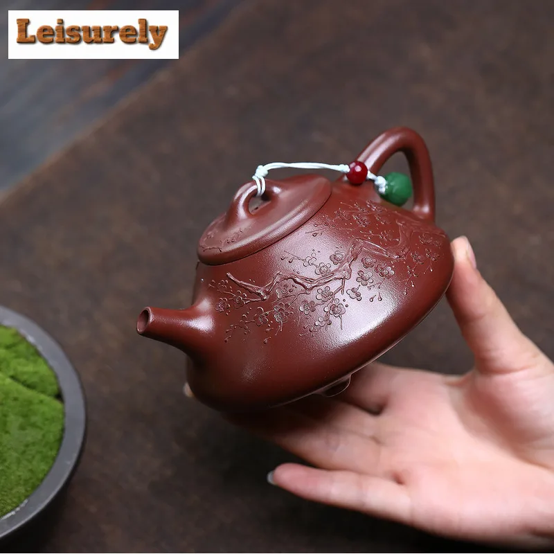 260ml Authentic Yixing Purple Clay Teapots Handmade Stone Scoop Pot Raw Ore Purple Zhu Mud Kettle With Filter Zisha Tea Set Gift