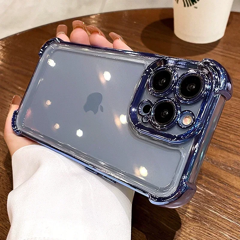 

Luxury Electroplate Shockproof Clear Phone Case For iPhone 15 14 13 12 11 Pro Max Plus X XR XS Silicone Bumper Transparent Cover