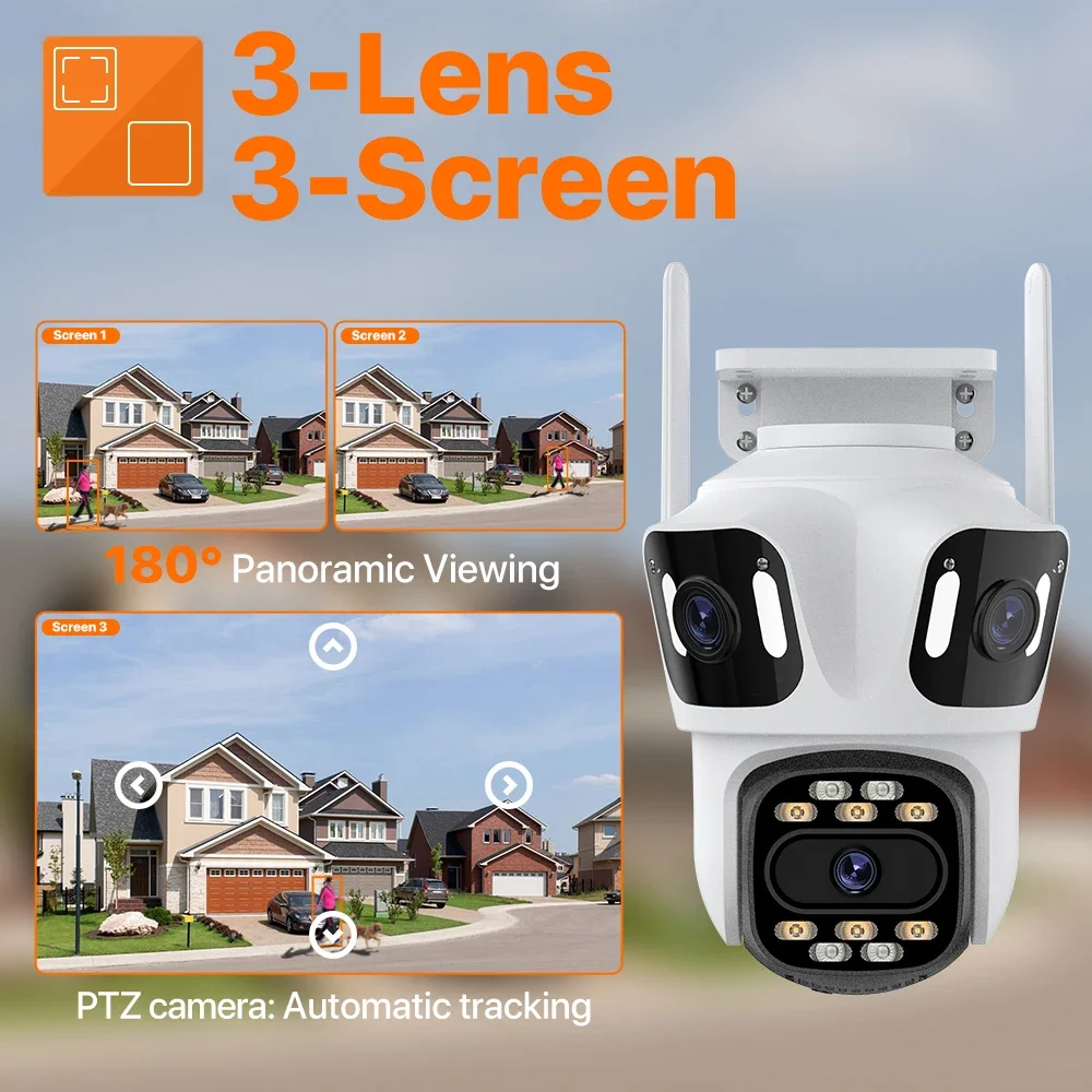 Three Lens Wifi IP Camera HD Outdoor Wireless Security CCTV Camera AI Detect Auto Tracking P2P Surveillance iCSee APP 2