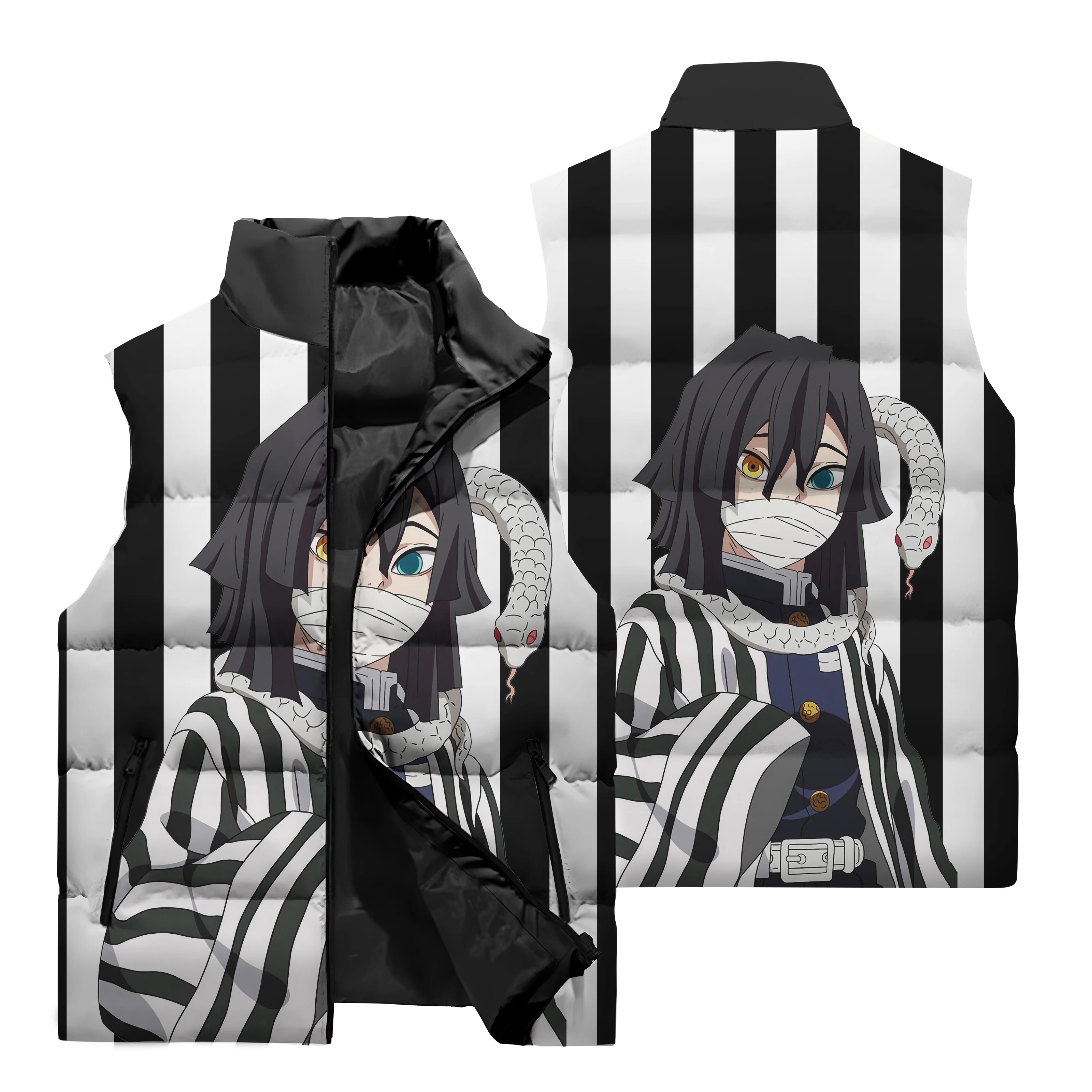 thumbnail image 1 of Nueva chaqueta sin mangas con estampado 3D de Demon Slayer para hombre para otoño e invierno, resistente al viento, cálida y cómoda, 1 of 4