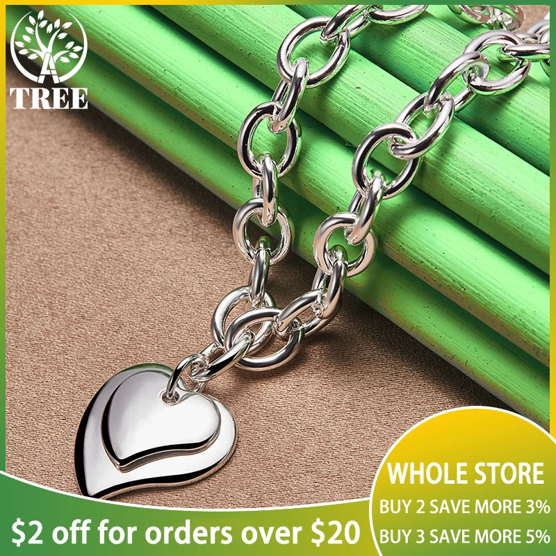 

ALITREE 925 Sterling Silver Double Heart Pendant Necklace For Women Man Lovers Chain Engagement Wedding Fashion Charm Jewelry
