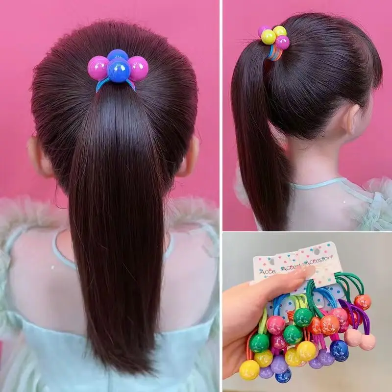 Korean Children's Candy Color Long Rubber Band Hair Band Tie Ponytail Ball Color Headband Princess Headgear Princess Style