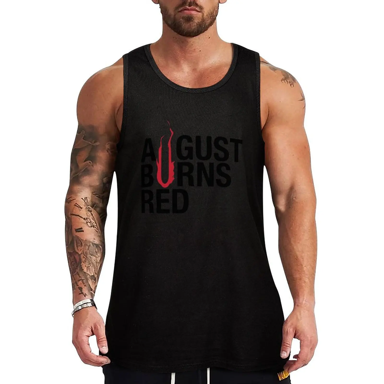 

August Burn Red Tank Top sleeveless gym shirt man fitness Men's cotton t-shirt