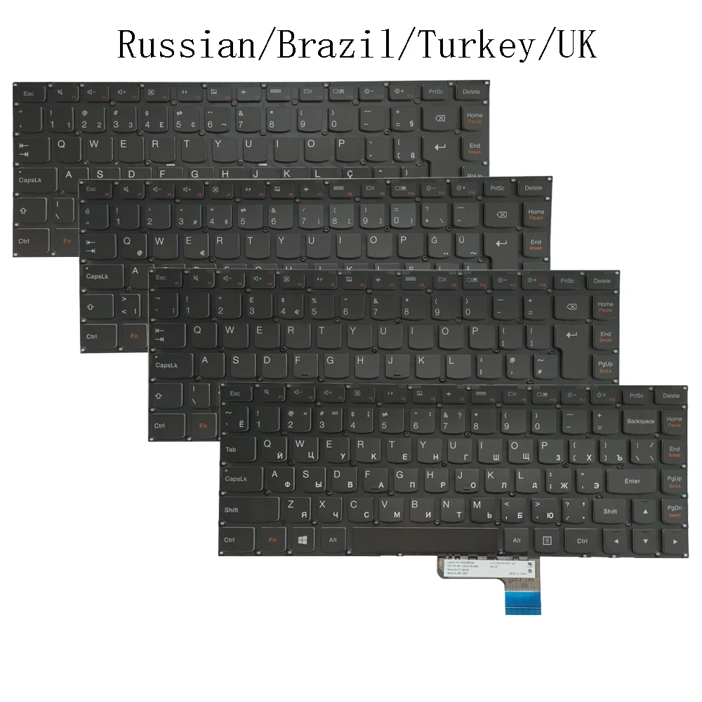 Teclado Retroiluminado Russo Brasil Turquia Reino Unido para Lenovo Ideapad E3170 E3180 Yoga 13 14 Não Apto Yoga Pro Novo