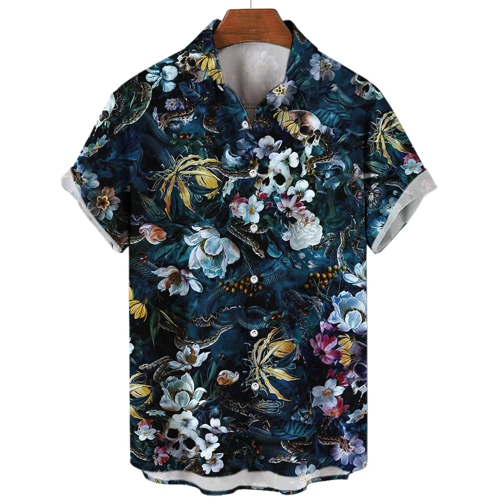 

Men's Shirt Horror Skull 3D Print Men's Clothing Oversized Summer Casual Travel Hawaii Beach Hawaiian Harajuku Holiday Shirt