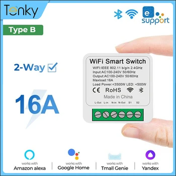 Tenky 와이파이 16A 미니 스마트 스위치, 양방향 제어 타이머 지원, 홈 자동화 무선 스위치, 알렉사 구글 원격 제어 지원