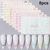 8pcs Gradient French Line Water Nail Stickers Set Colorful Stripe Ombre Designs Decals Guides for DIY Decoration Stencil Tools 2