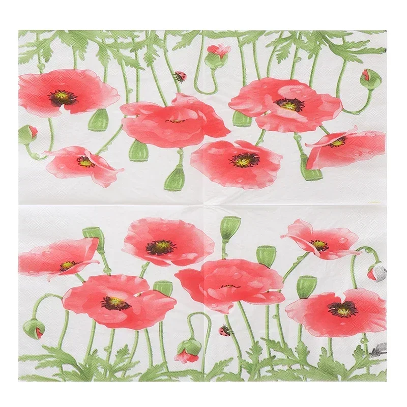 20pcs/pac Paper Napkins Disposable Paper Placemats Red Flowers Wedding Colourful Printed Wedding Decoration Supplies 33*33cm