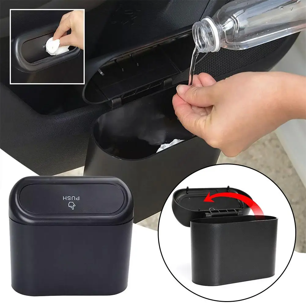 Car Flip Top Trash Can Car Clamshell Trash Bin Hanging Vehicle Garbage Dust Case Storage Box ABS Square Pressing Can