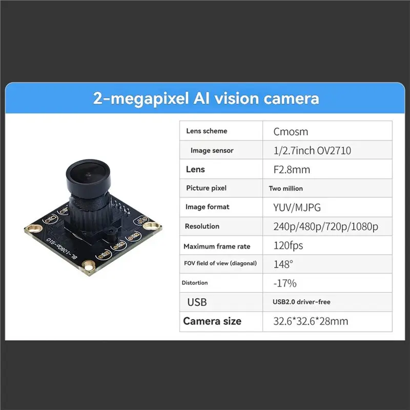 B24B AI 비전 2MP OV2710 1080P HD USB 카메라 모듈 광각 드라이브 프리 보드 (라즈베리 파이, 제트슨 스마트 로봇 자동차 키트용)