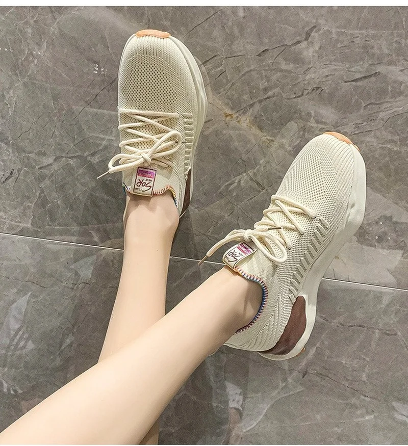 Luxury Brand Elastic Fabric Breathable Women Shoes Fashion Sneakers Lady Shoes Casual Lace-up Platform Sneakers Running Shoes