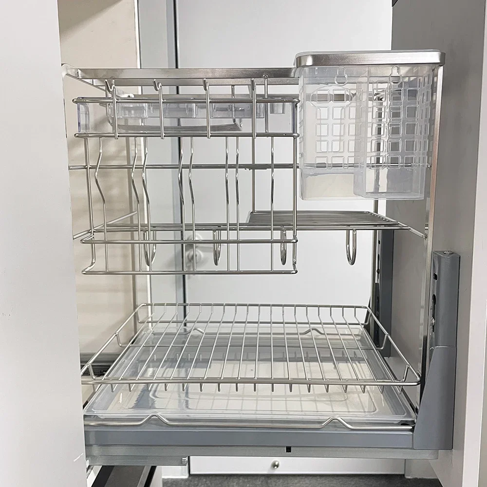 2 Pcs Wire Basket 3 Tier Drawer Organizer Unit Stackable Pull Out Sliding Basket Under Sink Metal With Shelf