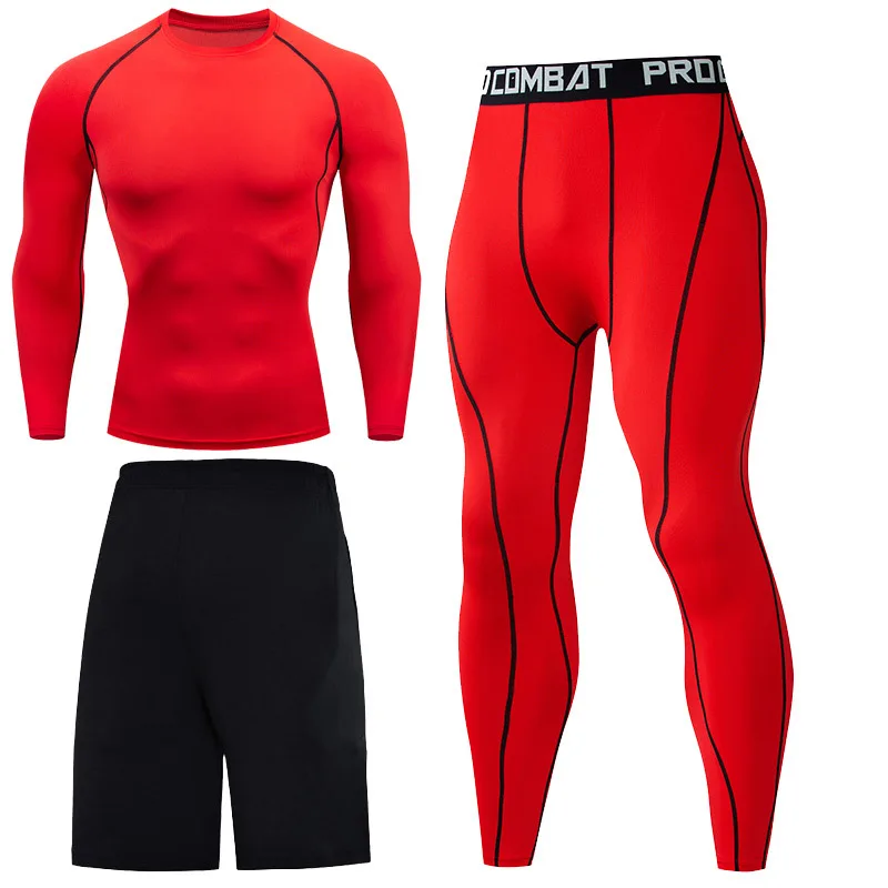 

Men Clothes Running Jogging SportWear Exercise Workout Tights 3 Pcs/Set Mens Tracksuit Gym Fitness Compression Sports Suit MY345
