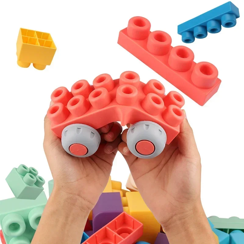 Large Particles Can Chew Soft Rubber Building Blocks for Children's Early Education Puzzle DIY Assembling Blocks