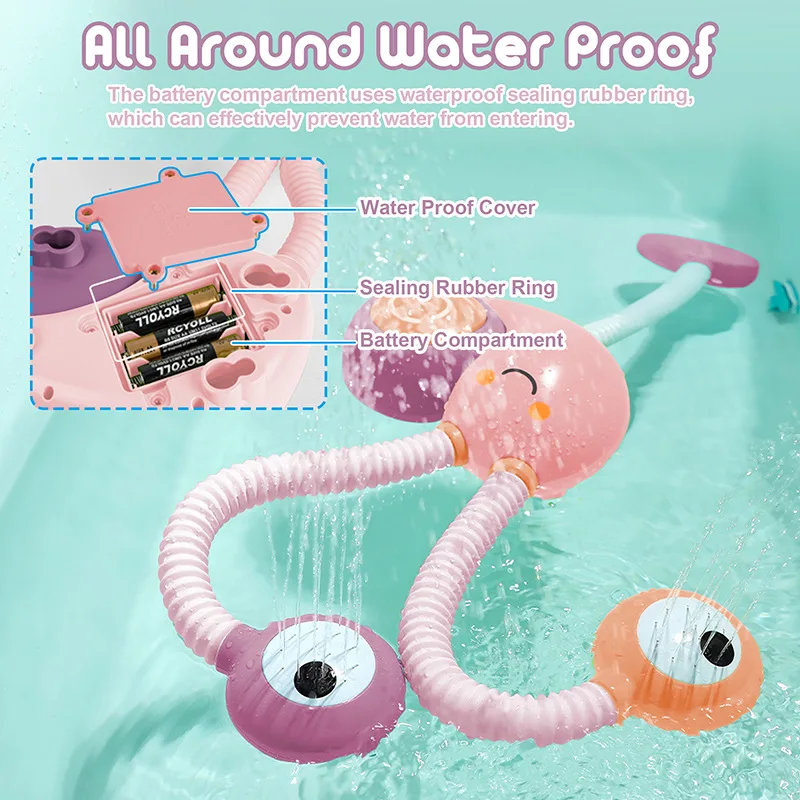 Children Bathroom Electric Double-nozzle Bath Toys Water Game Snail Shower Cartoon Baby Shower Spray Water Toddler Toys 3