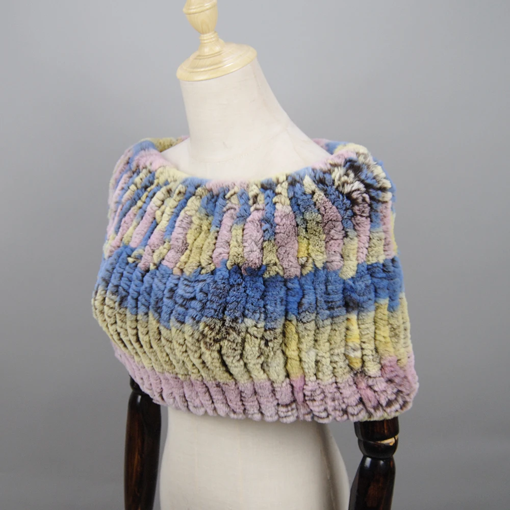 Russian New Winter Warm Fashion Genuine Fur Muffles Ladies Real Rex Rabbit Fur Ring Scarf Circle Long Knitted Real Scarves