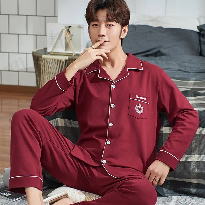 2024 New Cotton Pajamas Men Spring Autumn Long Sleeve Sleepwear Cardigan Lapel Middle-aged Youth Winter Loose V-neck Homewear hanxiuju vintage cotton v neck cardigan beige pajamas sets for women spring autumn long sleeve kimono loose sleepwear suits