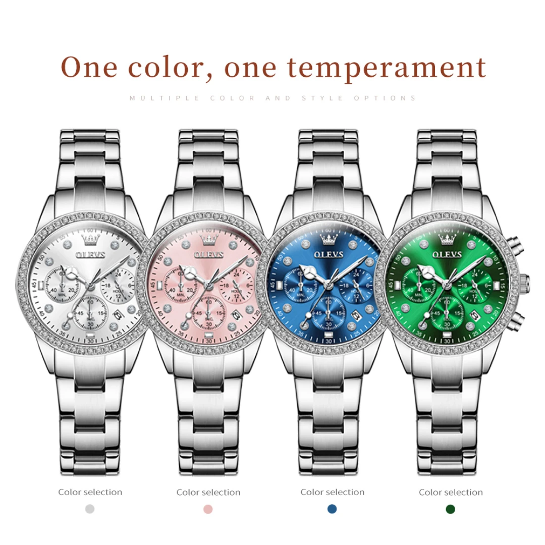 OLEVS 9909 Quartz Fashion Watch Gift Alloy Watchband Round-dial Calendar Small second Timer 3