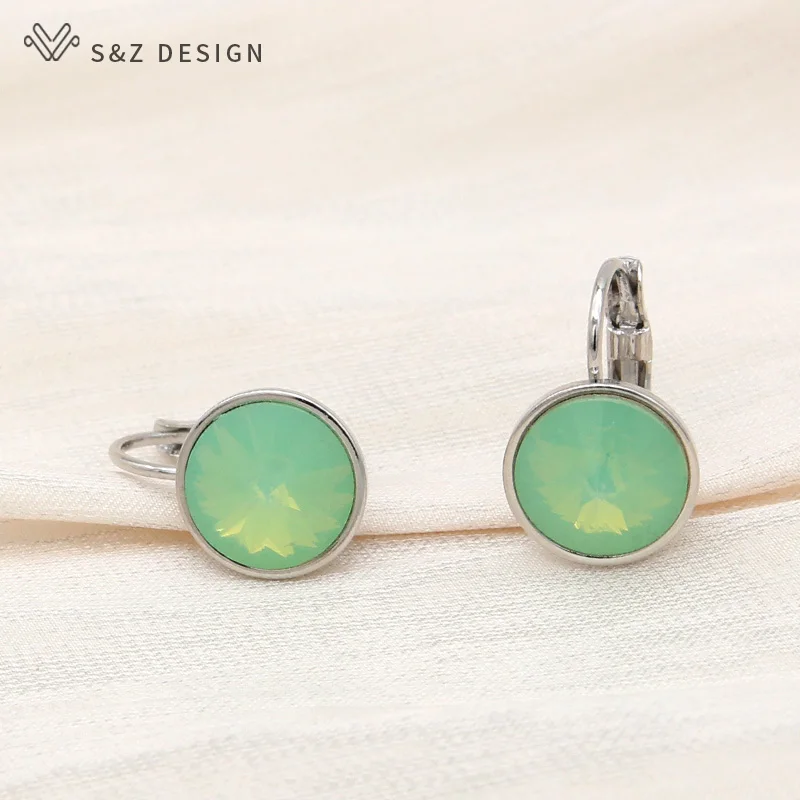 S&Z DESIGN New Fashion Round Crystal Drop Earrings For Women Wedding 585 Rose Gold Color Elegant Jewelry Gift Anti-allergy