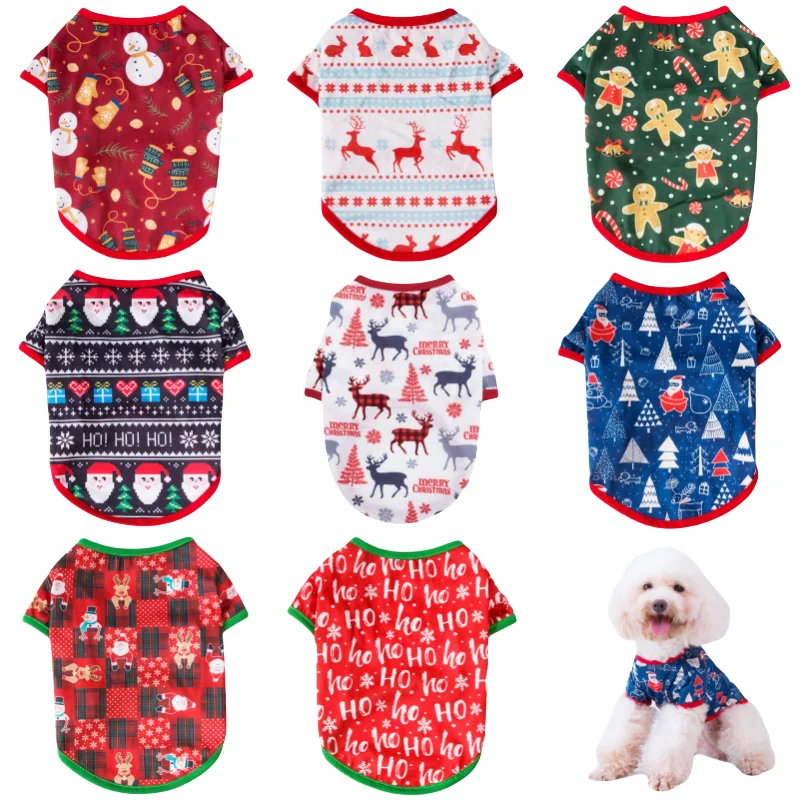 Christmas Dog Clothes For Small Dogs Cute Soft Dog Shirt Fashion Print Puppy Costumes Thin Cat Shirt Pet Pullovers Supplies pet dog shirt