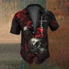 Men's Short-Sleeved Shirt Summer Fashion Retro Horror Skull Print Street Casual Trend Men's Shirt Oversized Tops SIZE S-5XL 1