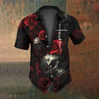 Men's Short-Sleeved Shirt Summer Fashion Retro Horror Skull Print Street Casual Trend Men's Shirt Oversized Tops SIZE S-5XL 1