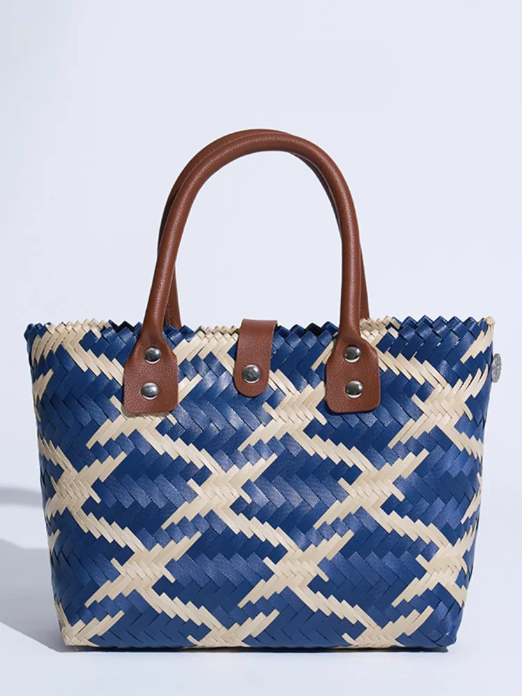 JNMC Women's Splicing Color Contrast Handmade Woven Vegetable Basket Shopping Bag 2024 New