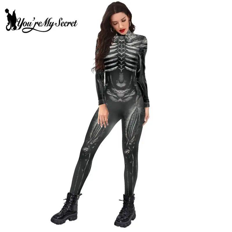 Cosplay Costume Women Romper Jumpsuit Adult Unitard [You're My Secret] Halloween Skeleton Costume Bodysuit 3D Stretch Skinny Jumpsuit Womens Rompers Party Zentai Outfit Catsuit