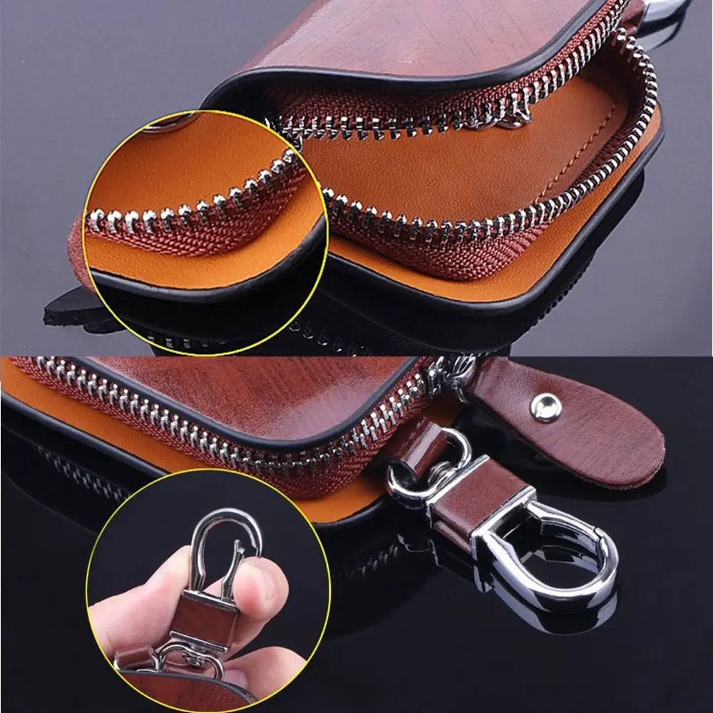 Portachiavi universale in pelle per auto comodo Organizer per chiavi portafoglio nero/marrone con cerniera adatto A una varietà di chiavi per auto  34