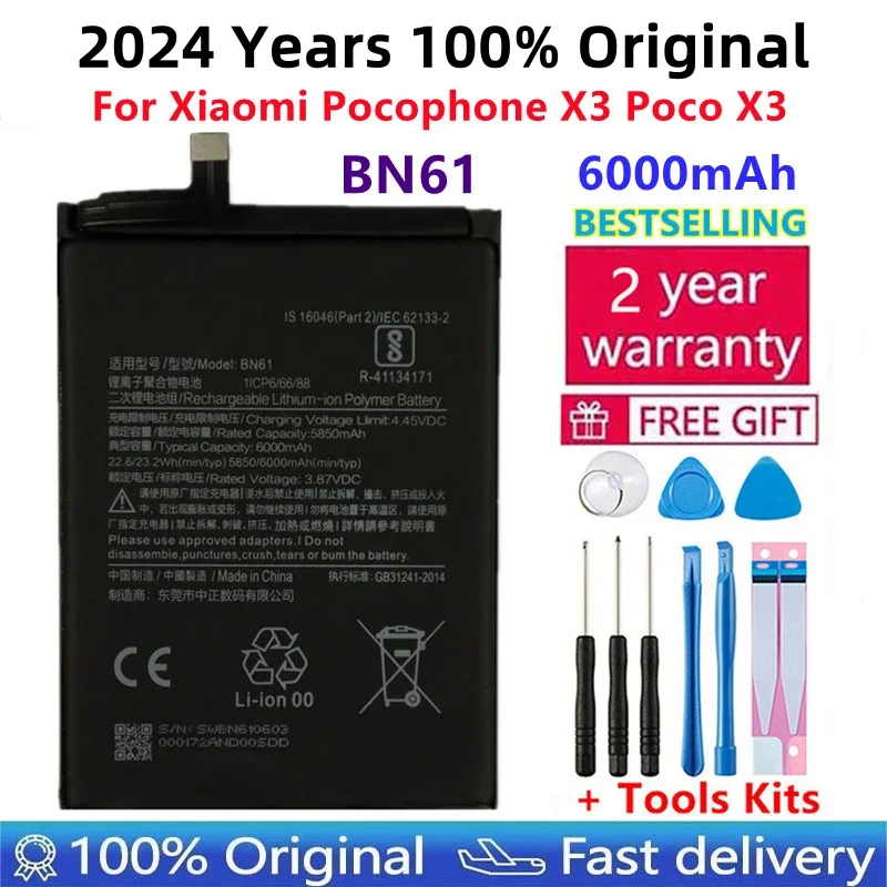 

100% Original Xiao Mi Battery BN61 6000mAh For Xiaomi Pocophone X3 Poco X3 Bateria Mobile Phone Replacement Batteries Free Tools