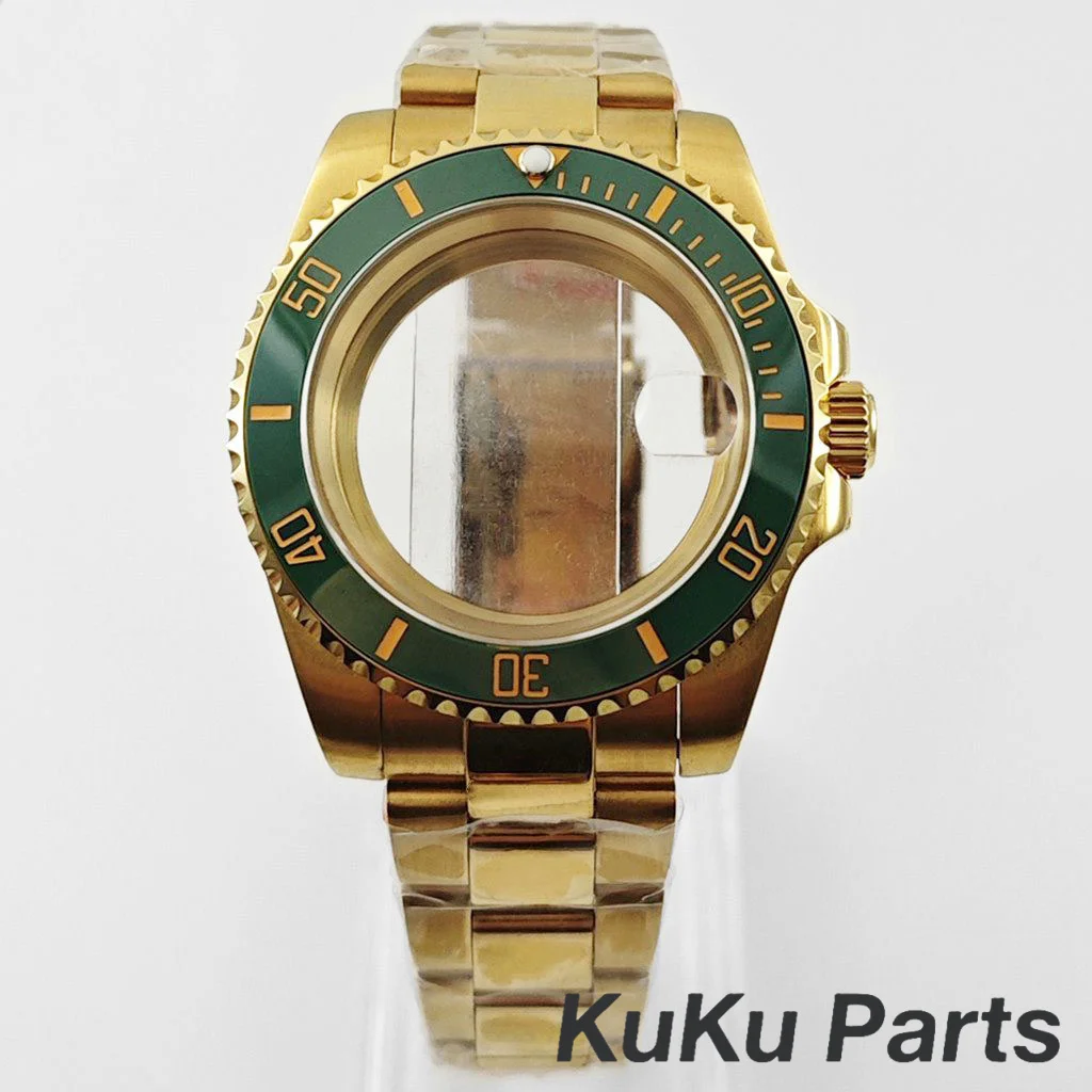Gold 40MM Oyster Bracelet Sapphire Glass Waterproof Watch Case with 28.5mm Dial Compatibility