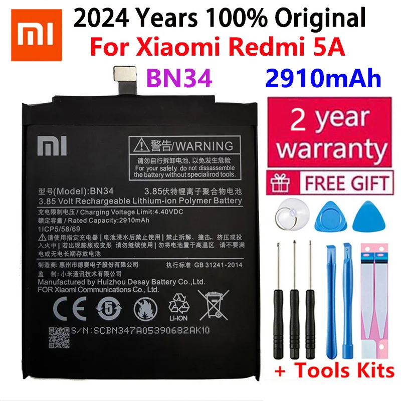 

Xiao Mi Original Phone Battery BN34 for Xiaomi Redmi 5A 5.0" Replacement Battery 3000mAh High Capacity Phone Batteries + Tools