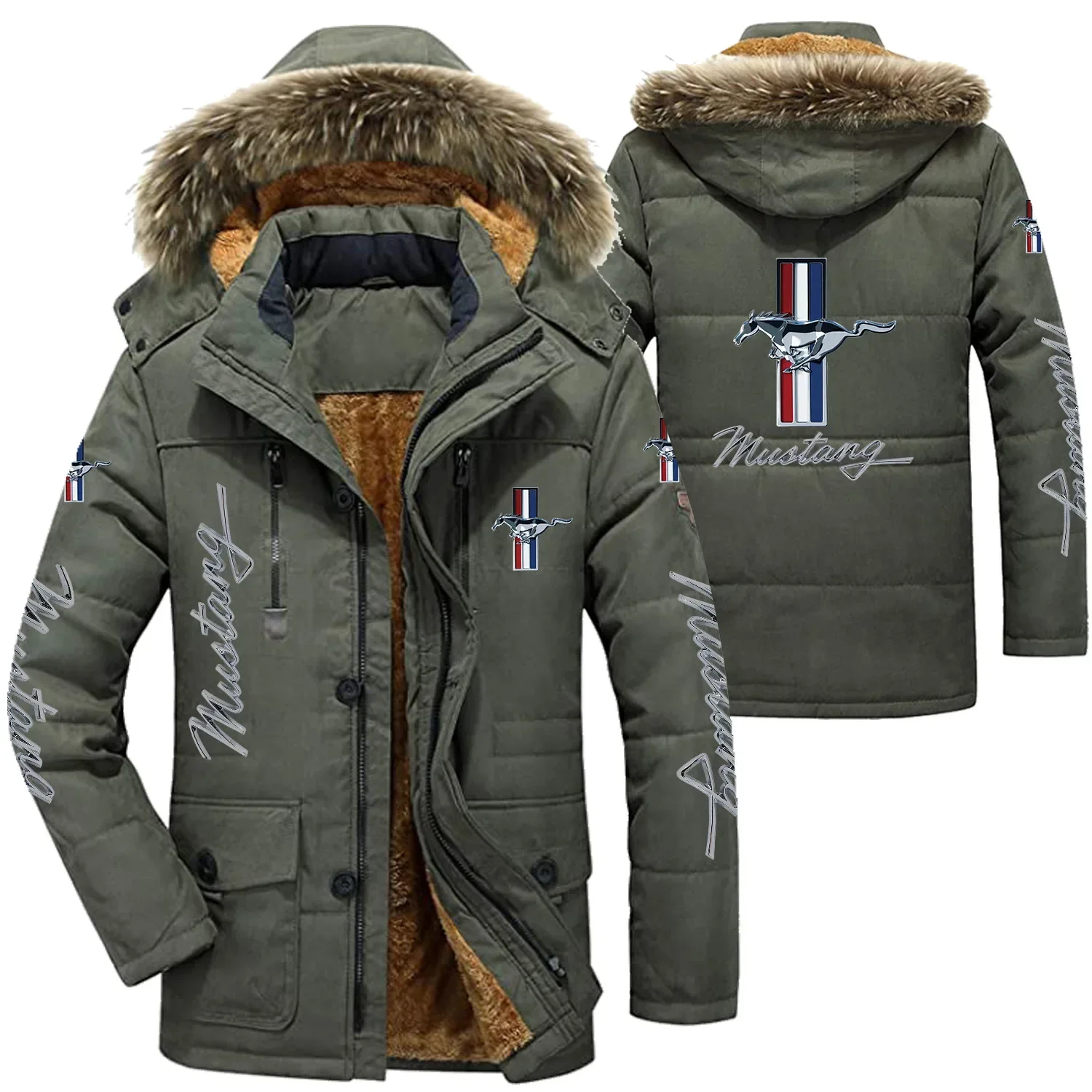 Mustang-Chaqueta De Algodon Con Capucha Para Hombre, Parka Con Forro De Piel De Cordero, De Felpa,Gruesa,A La Moda,Para Invierno