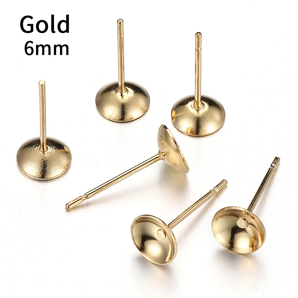 50 Stück 3–8 mm Edelstahl-Ohrstecker-Basis für Perlenohrringe, Ohrring-Basis für Schmuckherstellung, DIY, goldfarbenes Zubehör – Detail 8