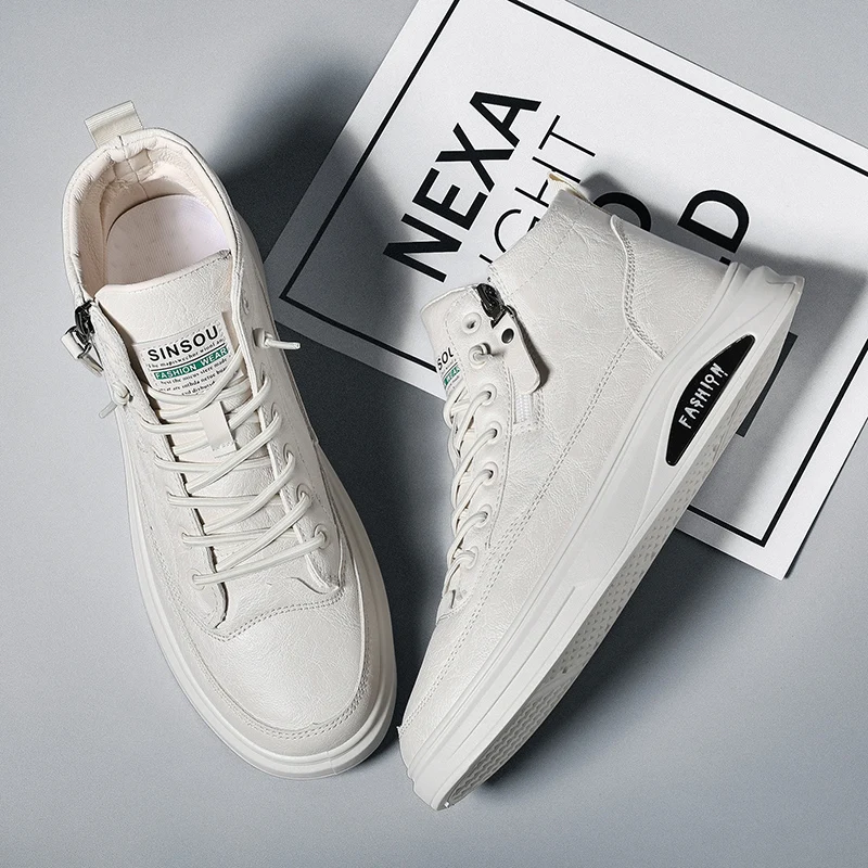 

Men's Casual Sports Shoes Spring Autumn White Shoes To Increase The Height Of New Male Sneakers Net Red Trend Flat Running Shoes