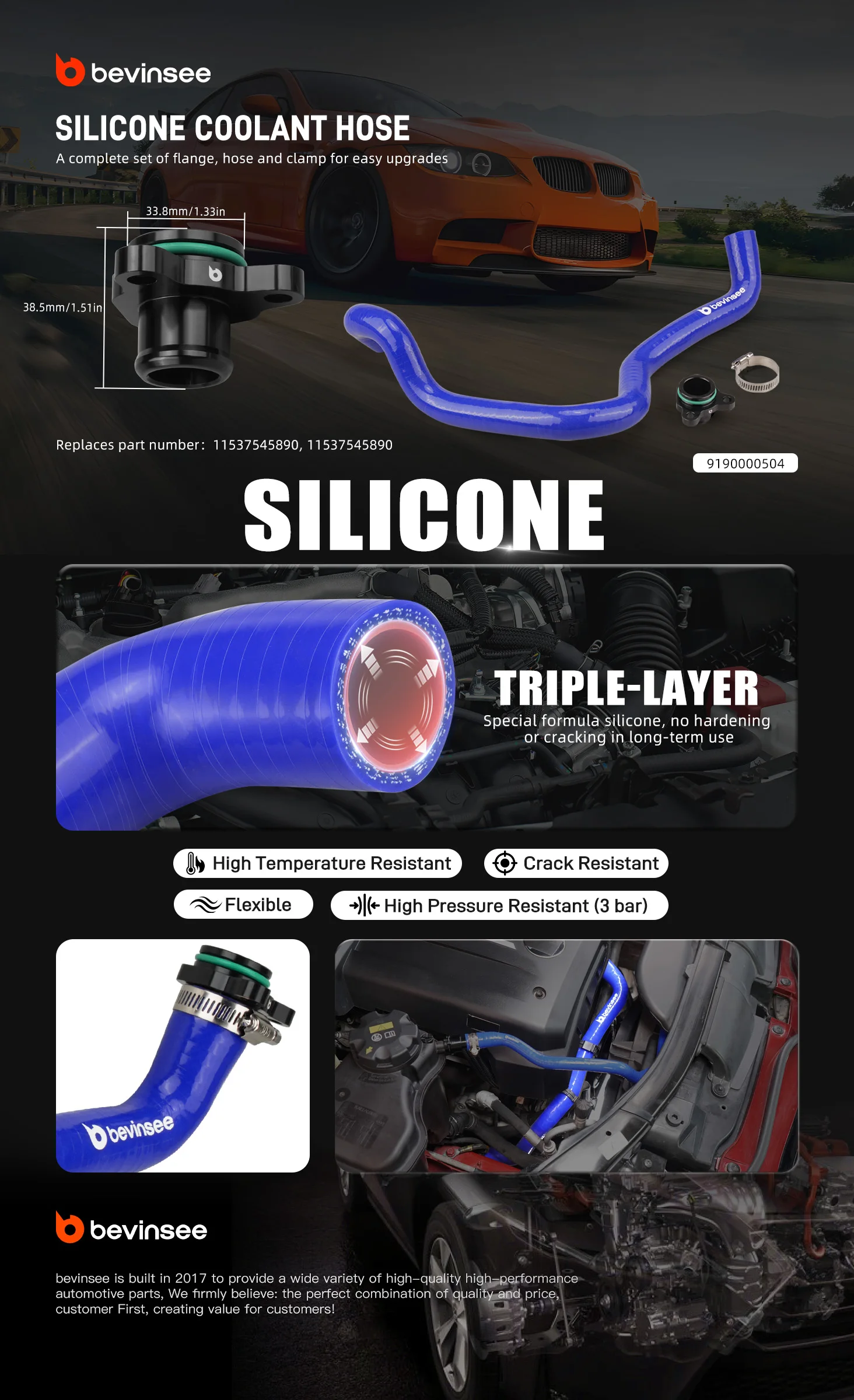 Silikon-Kühlmittelschlauch mit Flansch für BMW E90 E91 E92 E93 323i 325i 328i 330i N51/N52/N52N Motor, Ersatz für 11537545890 – Detail 1