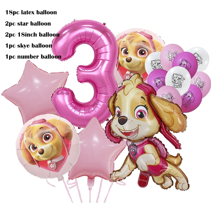 thumbnail image 1 of Globos para fiesta de cumpleaños de la Patrulla Canina Skye, decoración de Skye rosa, servilletas de papel, platos, vasos, telón de fondo, pancarta, suministros para eventos de baby shower, 1 of 5