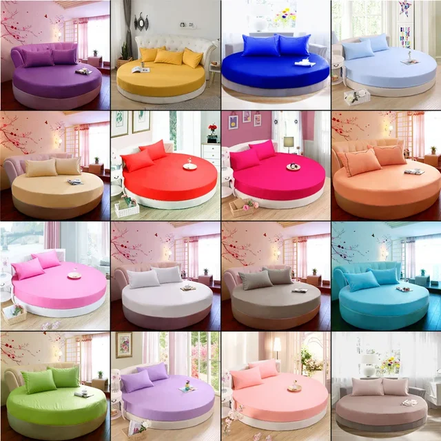 Drap-housse rond en coton, 180x180cm/200x200cm, couvre-lit rond, housse de matelas, résistant, romantique, document 1