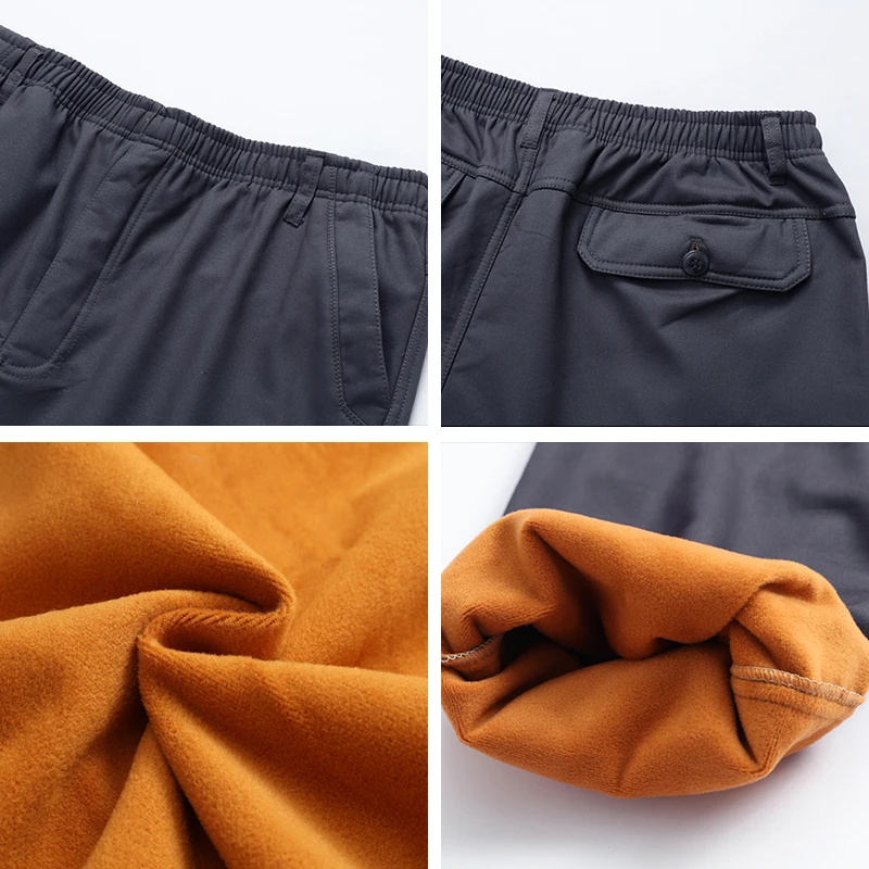 Thick Winter Pants Warm Trousers for Men Classic Style Business Fashion Regular Straight Casual Pants Male Khaki Green Black
