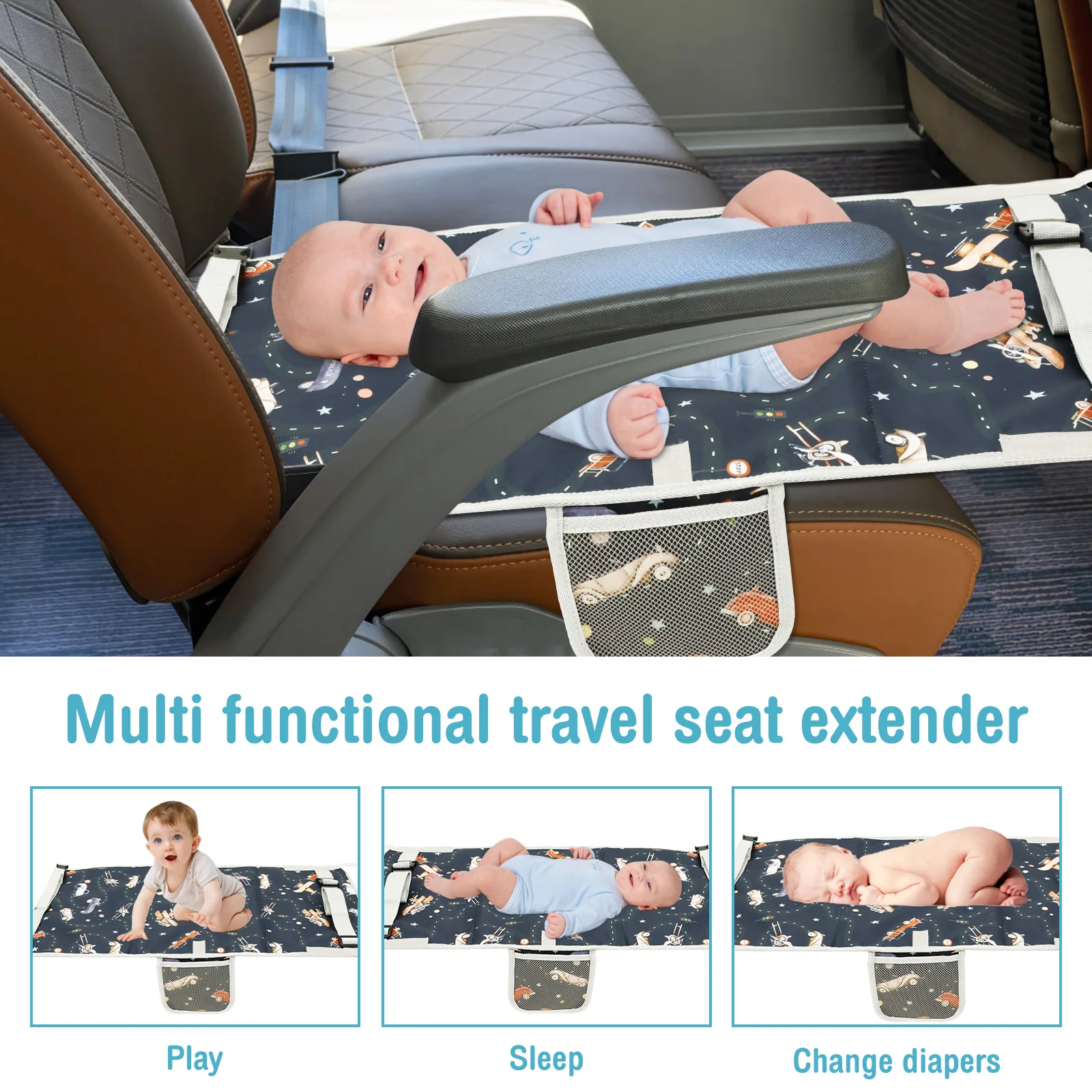 Toddler Airplane Bed Oxford Cloth Toddler Plane Seat Extender Portable Breathable Travel Foot Rest Hammock Kids Bed for Car 2