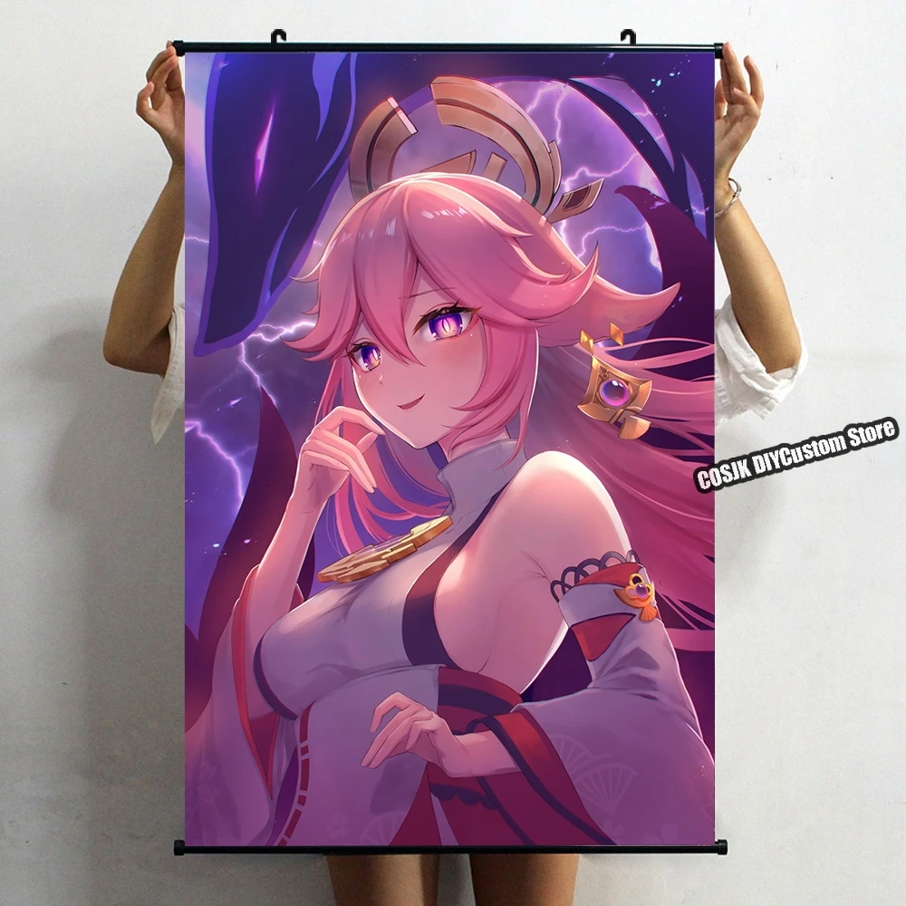 

New Game Genshin Impact Yae Miko Poster Wall Scroll Home Decor Living Room Decoration Collectible Kawaii Gaming Art Gifts