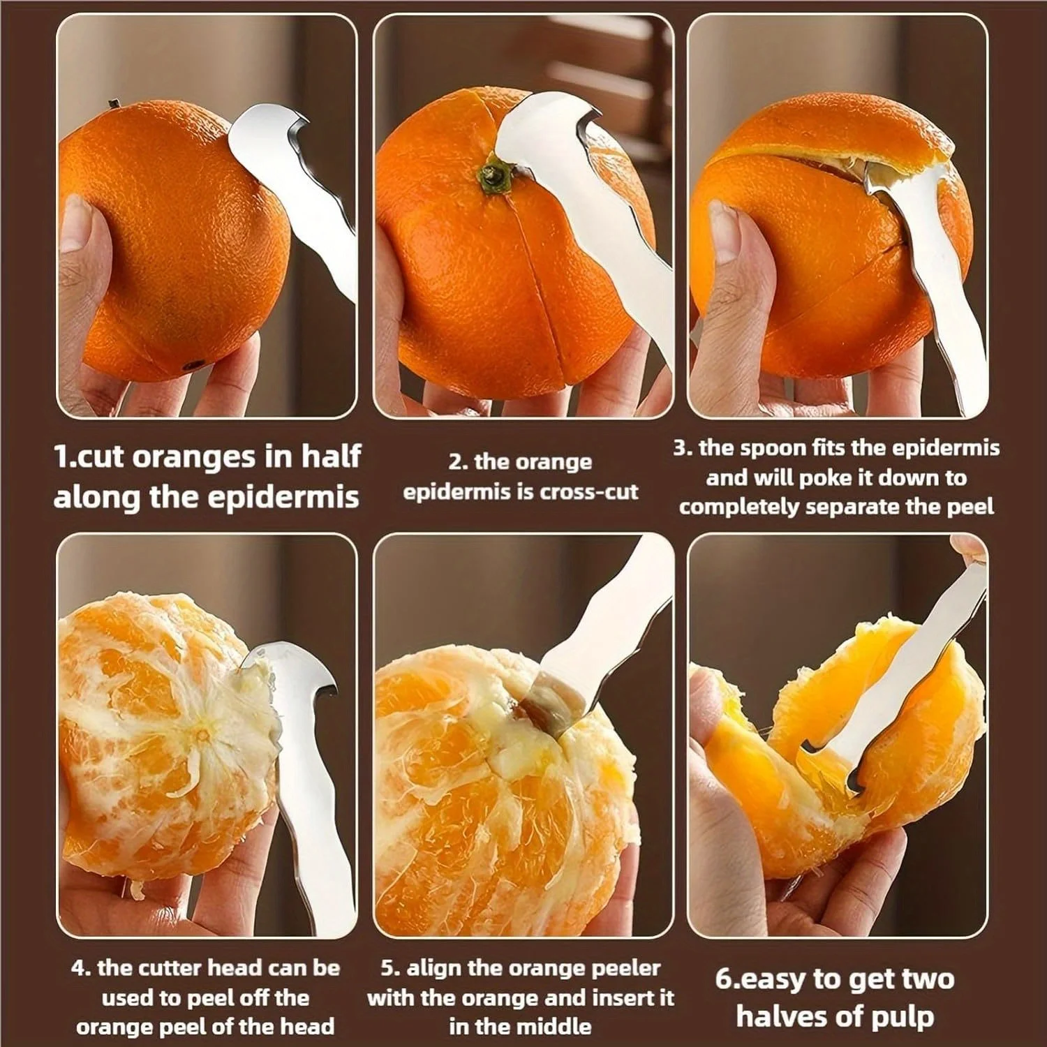 Description Picture 2 of item1PC Orange Peeler Tool & Citrus Peeler- 304 Stainless Steel Fruit Peeler for Oranges, Grapefruits, Lemons