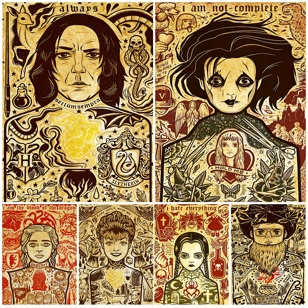 

Black Magic Wizard And Gothic Dark Girl Vintage Wall Art Canvas Painting Movie And TV Retro Posters Prints Home Decor Unframed