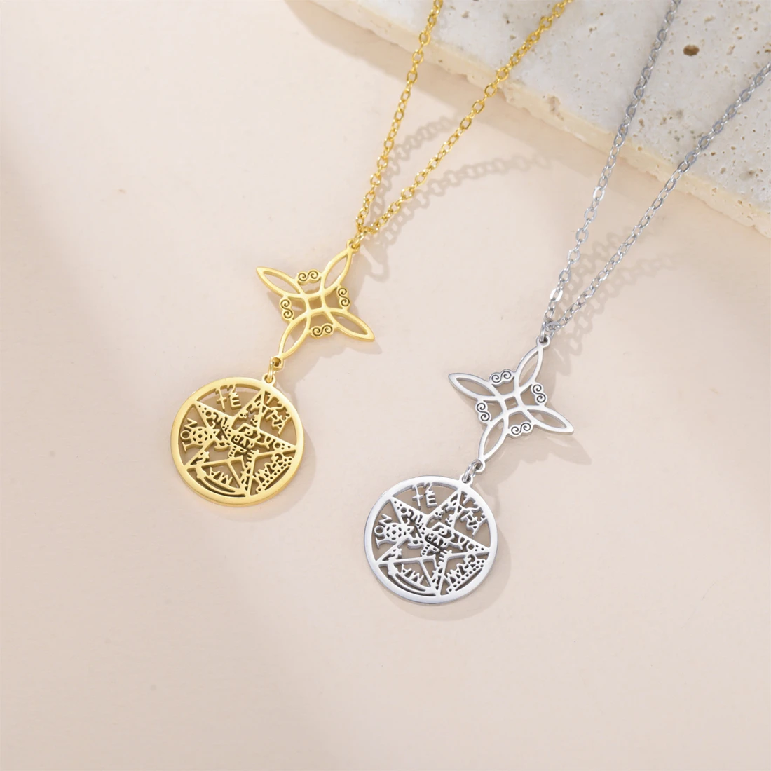Wicca Stainless Steel Pentacle/Witches Knot Necklace