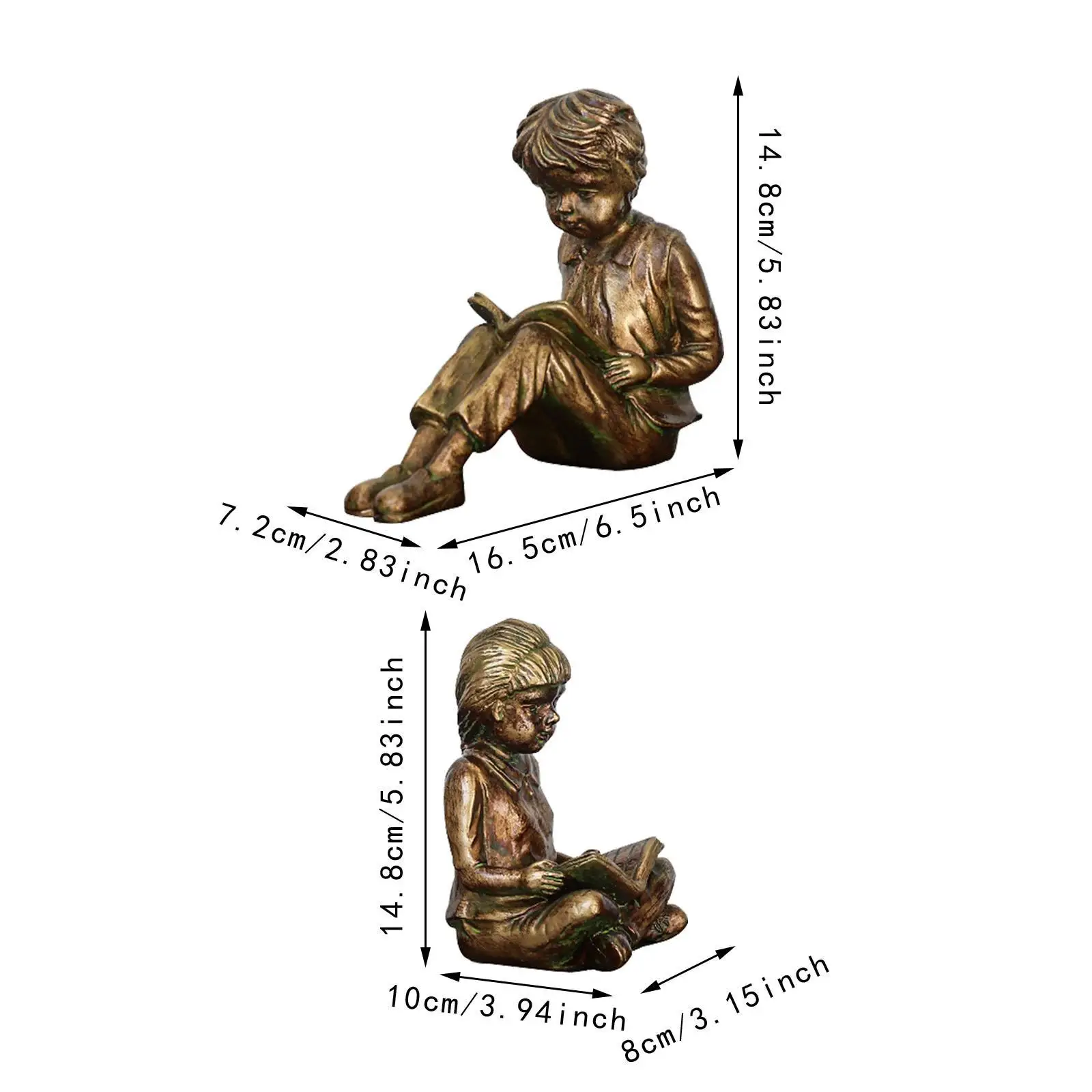 Boy Girl Reading Bookends Books Stoppers, Support Book Organizer, Decorative Bookends Tabletop Decor for Living Room Desk